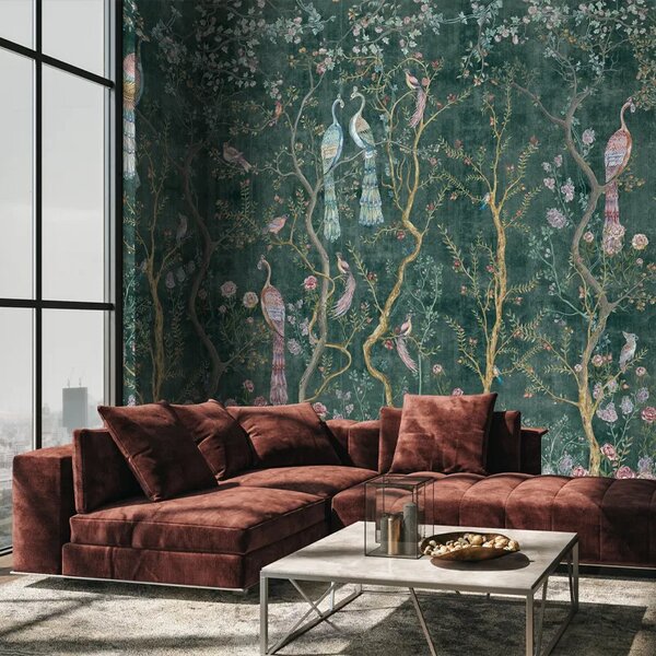 VLADILA Peacock Chinoiserie In Emerald - tapeta
