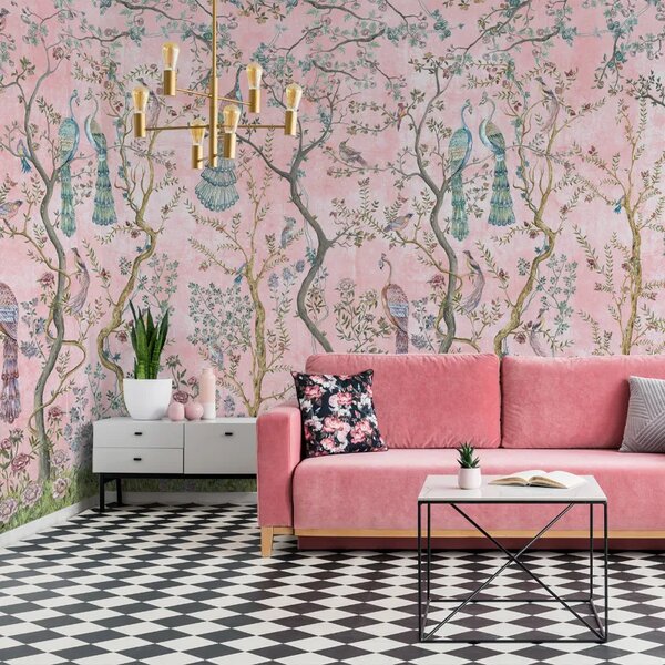 VLADILA Peacock Chinoiserie In Rose - tapeta