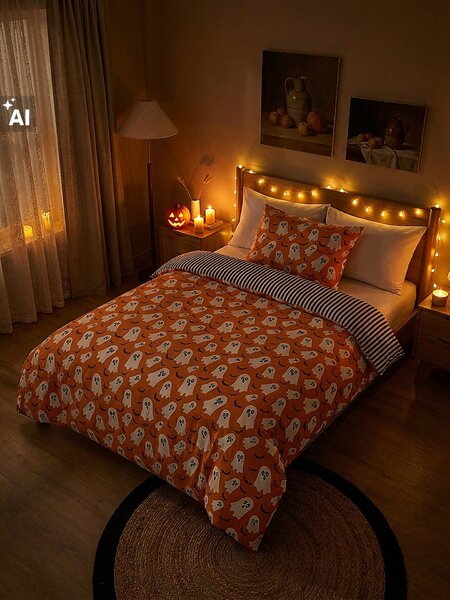 Sinsay - Súprava posteľnej bielizne s halloweenskym motívom - oranžová