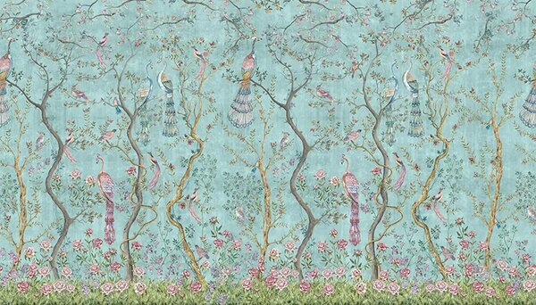VLADILA Peacock Chinoiserie In Turquoise - tapeta