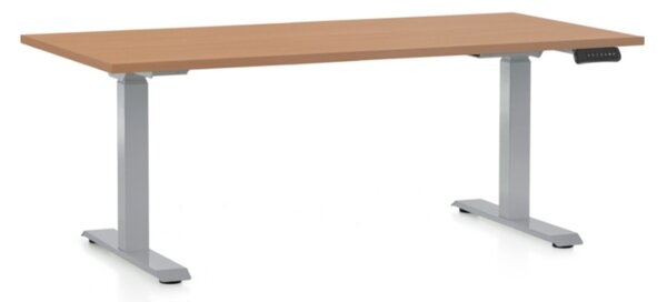 Výškovo nastaviteľný stôl OfficeTech D, 160 x 80 cm, sivá podnož, buk