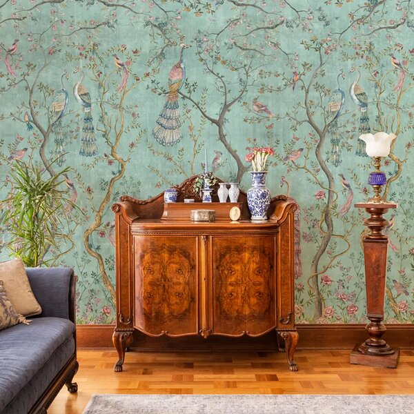VLADILA Peacock Chinoiserie In Turquoise - tapeta