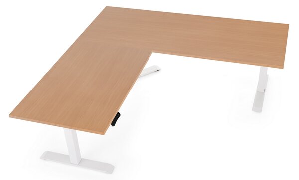 Výškovo nastaviteľný stôl OfficeTech Angle, 180 x 200 cm, biela podnož, buk