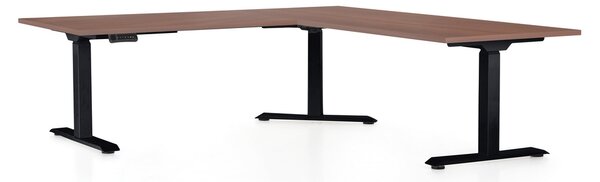 Výškovo nastaviteľný stôl OfficeTech Angle, 180 x 200 cm, čierna podnož, orech