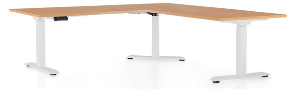 Výškovo nastaviteľný stôl OfficeTech Angle, 180 x 200 cm, biela podnož, buk