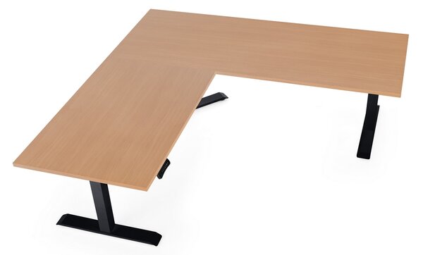 Výškovo nastaviteľný stôl OfficeTech Angle, 180 x 200 cm, čierna podnož, buk