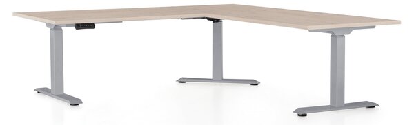 Výškovo nastaviteľný stôl OfficeTech Angle, 180 x 200 cm, sivá podnož, dub