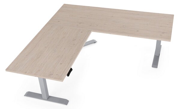 Výškovo nastaviteľný stôl OfficeTech Angle, 180 x 200 cm, sivá podnož, dub