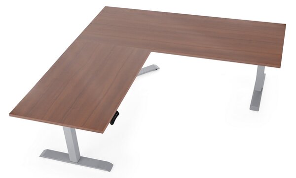 Výškovo nastaviteľný stôl OfficeTech Angle, 180 x 200 cm, sivá podnož, orech