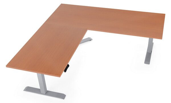 Výškovo nastaviteľný stôl OfficeTech Angle, 180 x 200 cm, sivá podnož, čerešňa