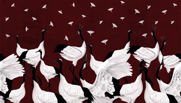 VLADILA Grus Japonesis In Burgundy - tapeta
