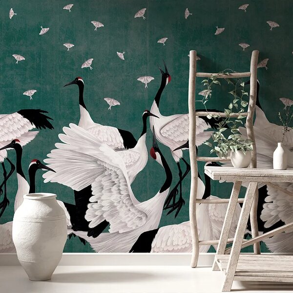VLADILA Grus Japonesis In Green - tapeta
