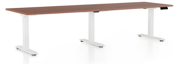 Výškovo nastaviteľný stôl OfficeTech Long, 260 x 80 cm, biela podnož, orech
