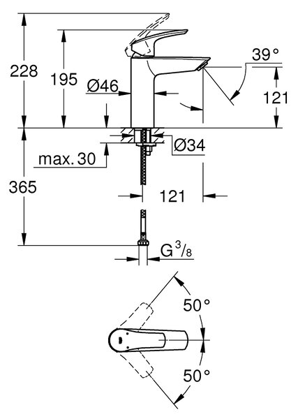 GROHE Eurosmart Professional - Páková umývadlová batéria, veľkosť M, čierna matná 233242433