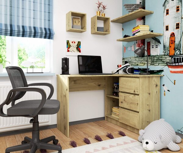 Ak furniture Rohový písací stôl B16 124 cm dub artisan pravý