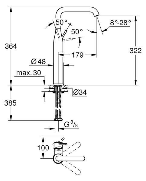 GROHE Essence Professional - Páková umývadlová batéria, veľkosť XL, kartáčovaný Hard Graphite 24170AL1