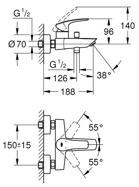 GROHE Eurosmart Professional - Páková vaňová batéria, DN 15, čierna matná 333002433