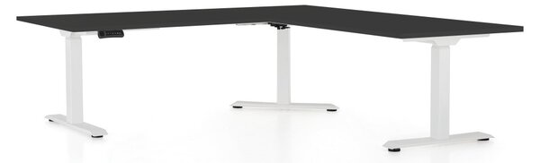 Výškovo nastaviteľný stôl OfficeTech Angle, 180 x 200 cm, biela podnož, čierna