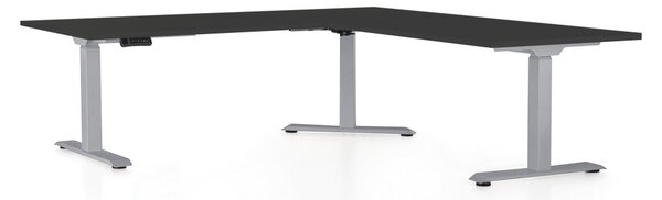 Výškovo nastaviteľný stôl OfficeTech Angle, 180 x 200 cm, sivá podnož, čierna