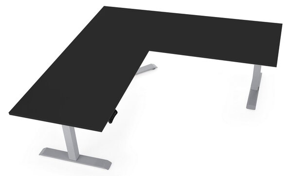 Výškovo nastaviteľný stôl OfficeTech Angle, 180 x 200 cm, sivá podnož, čierna