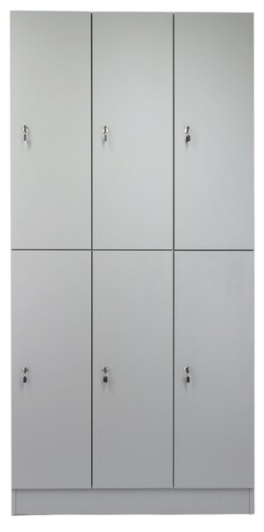 Drevená šatníková skrinka Visio LUX - 6 boxov, 90 x 45 x 185 cm, cylindrický zámok, sivá