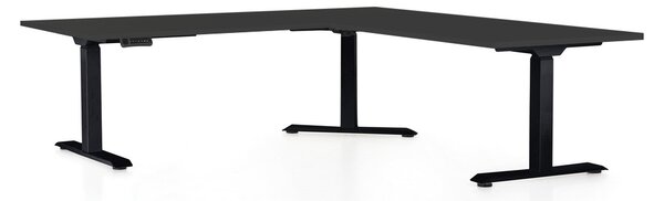 Výškovo nastaviteľný stôl OfficeTech Angle, 180 x 200 cm, čierna podnož, čierna