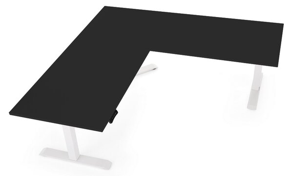 Výškovo nastaviteľný stôl OfficeTech Angle, 180 x 200 cm, biela podnož, čierna