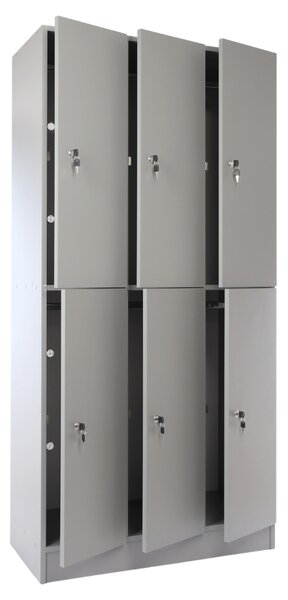 Drevená šatníková skrinka Visio LUX - 6 boxov, 90 x 45 x 185 cm, cylindrický zámok, sivá