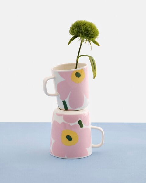 Marimekko Hrnček Oiva Unikko 0,25l, bielo-ružovo-žltý