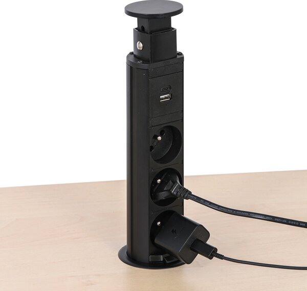 Výsuvná stolová zásuvka, 3× 230 V, USB-A, USB-C, čierna