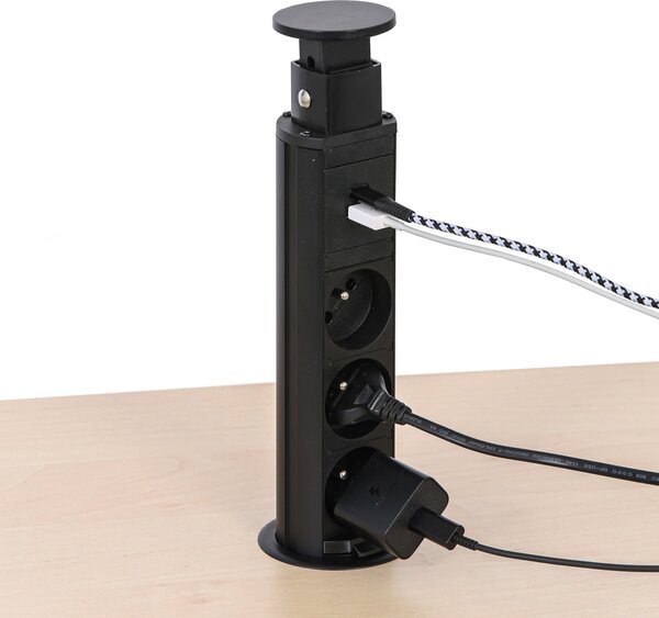 Výsuvná stolová zásuvka, 3× 230 V, USB-A, USB-C, čierna