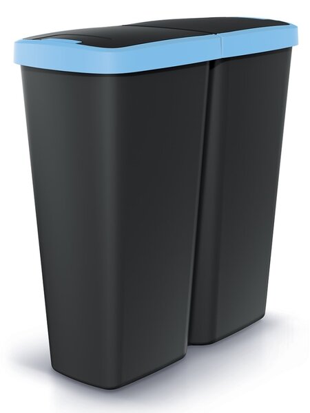 Odpadkový kôš DUO čierny, 50 l, modrá / čierna