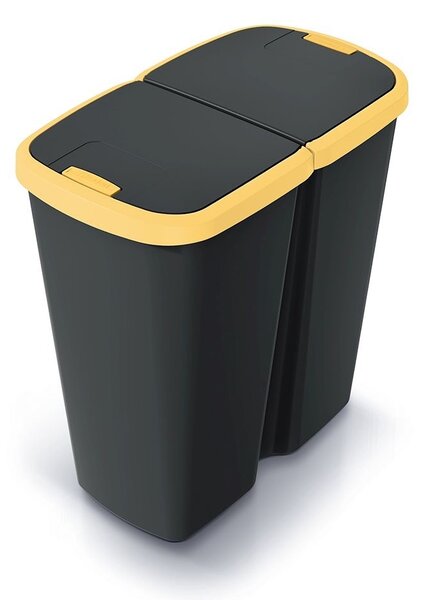 Odpadkový kôš DUO čierny, 45 l, žltá / čierna