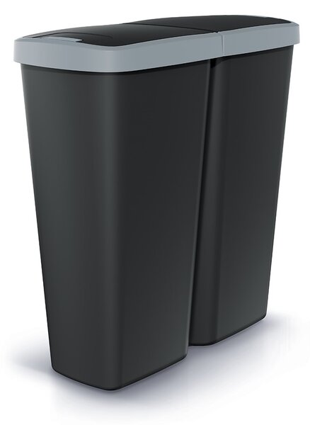 Odpadkový kôš DUO čierny, 50 l, sivá / čierna