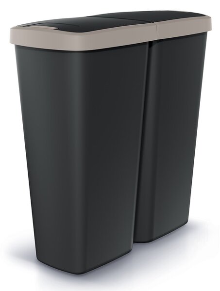 Odpadkový kôš DUO čierny, 50 l, hnedá / čierna