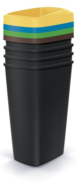 Set košov na triedený odpad, hranaté, 4 x 45 l, farebná