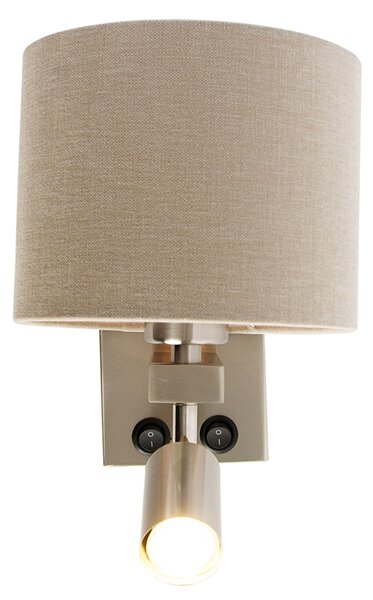 Nástenná lampa z ocele so svetlom na čítanie a tienidlom 18 cm svetlohnedá - Brescia