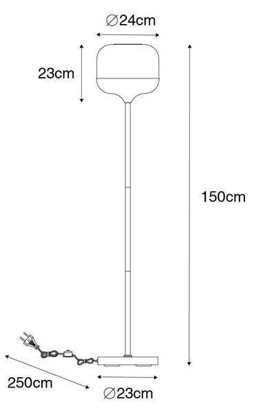 Dizajnová stojaca lampa čierna so zlatom a dymovým sklom - Kyan