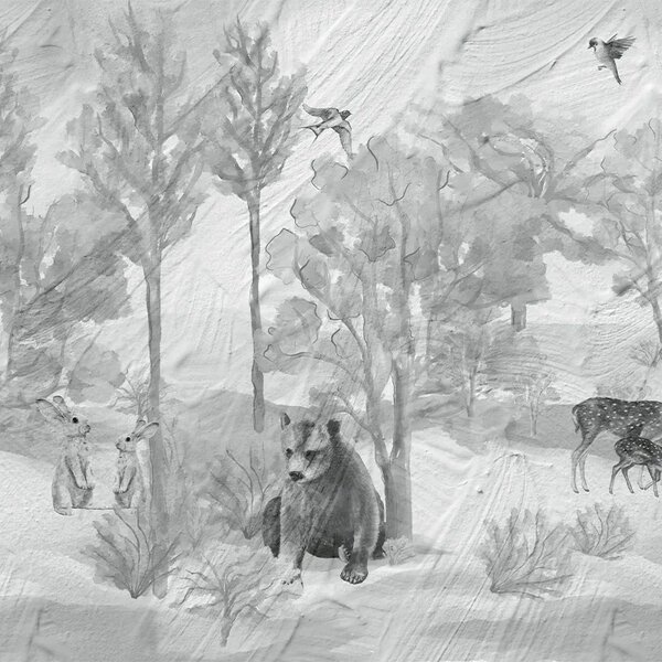 VLADILA Foggy Forest Faun In Grey - tapeta