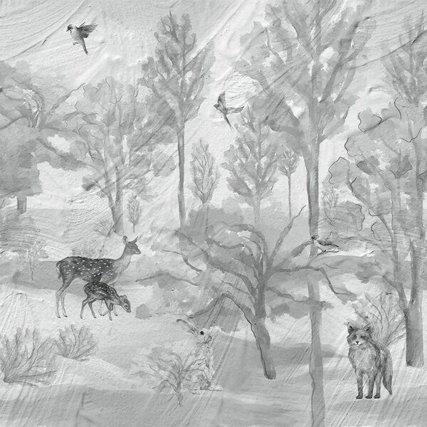 VLADILA Foggy Forest Faun In Grey - tapeta