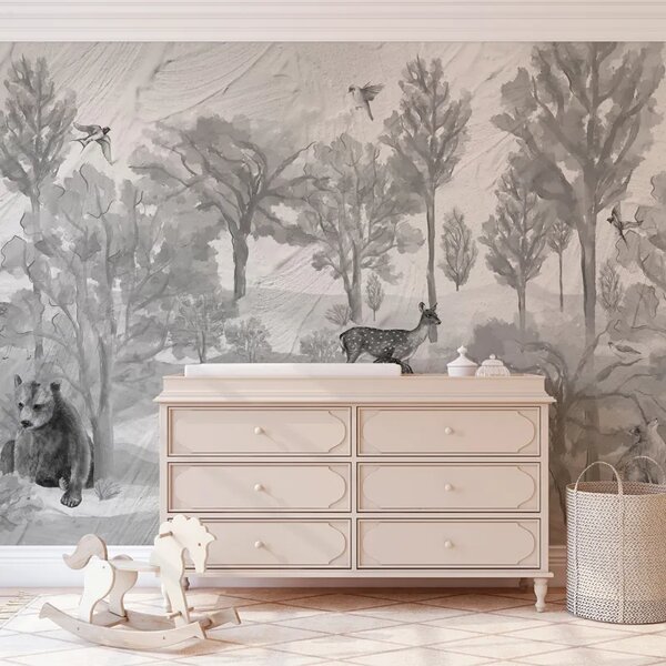 VLADILA Foggy Forest Faun In Grey - tapeta
