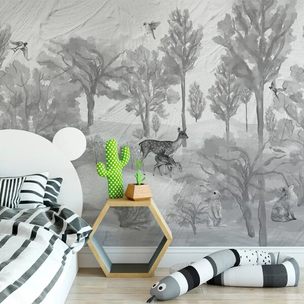 VLADILA Foggy Forest Faun In Grey - tapeta