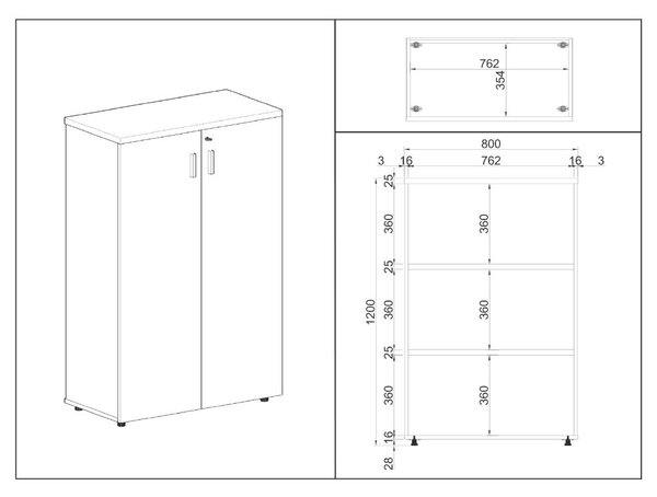 Stredná skriňa SimpleOffice 80 x 40 x 120 cm, breza