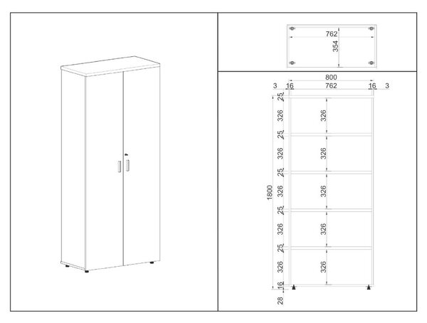 Vysoká skriňa SimpleOffice 80 x 40 x 180 cm, čerešňa
