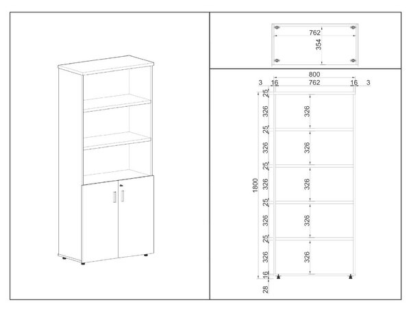 Vysoká skriňa SimpleOffice 80 x 40 x 180 cm, biela