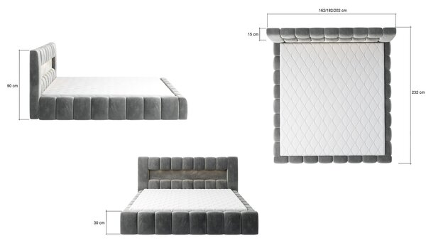 NovýNábytok.sk Manželská posteľ 140 cm Luxa (sivá) (s roštom, úl. priestorom a LED). Akcia -18%. Vlastná spoľahlivá doprava až k Vám domov. 1041558