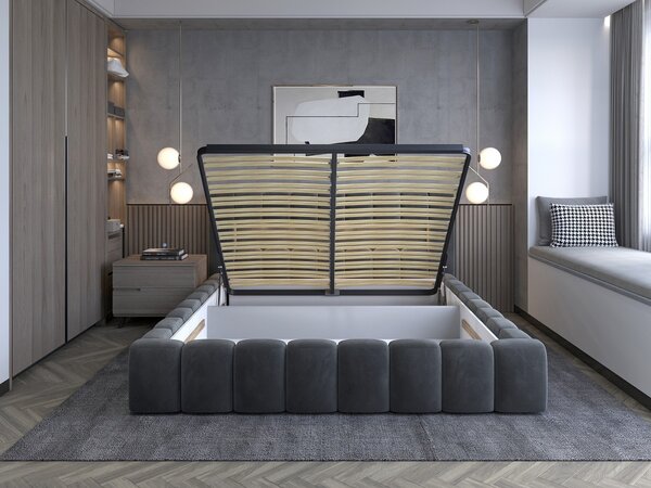 NovýNábytok.sk Manželská posteľ 140 cm Luxa (sivá) (s roštom, úl. priestorom a LED). Akcia -18%. Vlastná spoľahlivá doprava až k Vám domov. 1041558