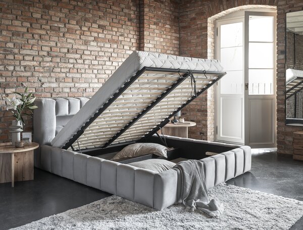 NovýNábytok.sk Manželská posteľ 140 cm Luxa (sivá) (s roštom, úl. priestorom a LED). Akcia -18%. Vlastná spoľahlivá doprava až k Vám domov. 1041558