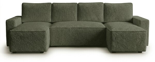 Rozkladacia sedacia súprava do U SMART BOUCLE 303x143 cm, tmavozelená