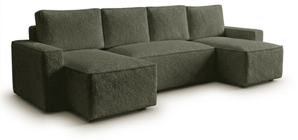 Rozkladacia sedacia súprava do U SMART BOUCLE 303x143 cm, tmavozelená